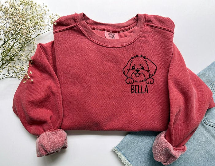 Embroidered Dog Face Sweatshirt
