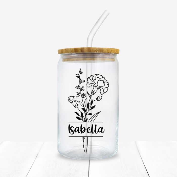 Personalized Birth Flower Iced Coffee Glass