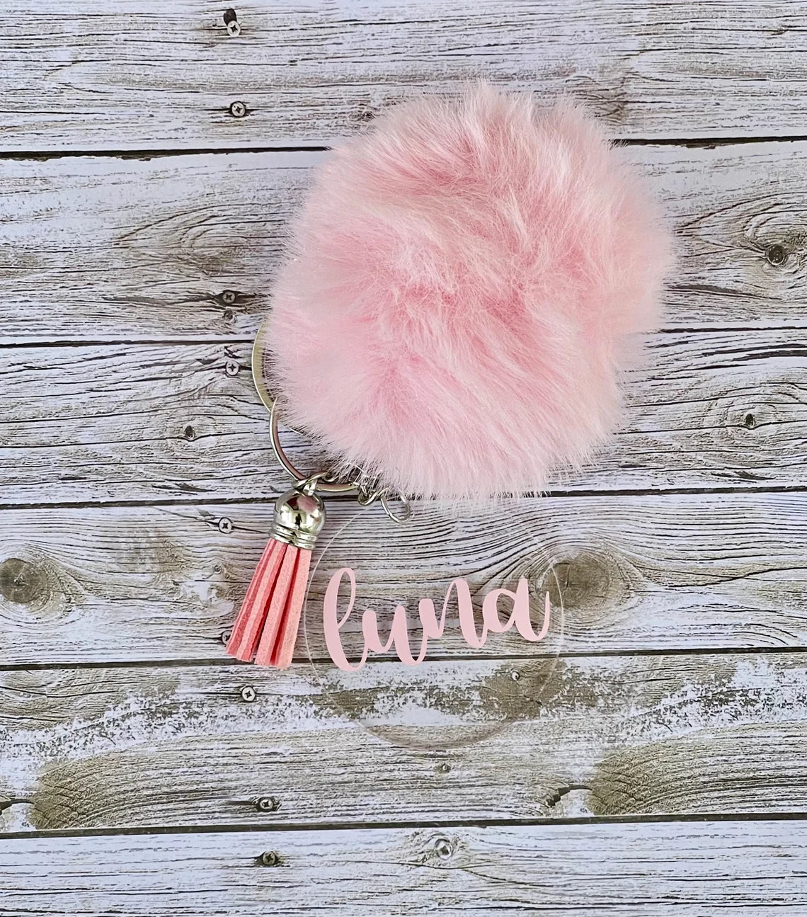 Custom Acrylic Keychain, Personalized Name with Pom Pom, Name Keychain for Backpack, Purse, Cute Keychain, Gift for Her