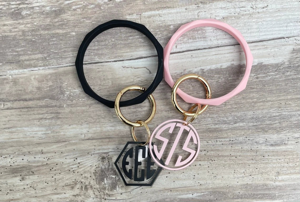 Personalized Wristlet Keychain, Key Wristlet, Wristlet with Monogram, Bangle Bracelet, Silicone Keyring Bangle Bracelet