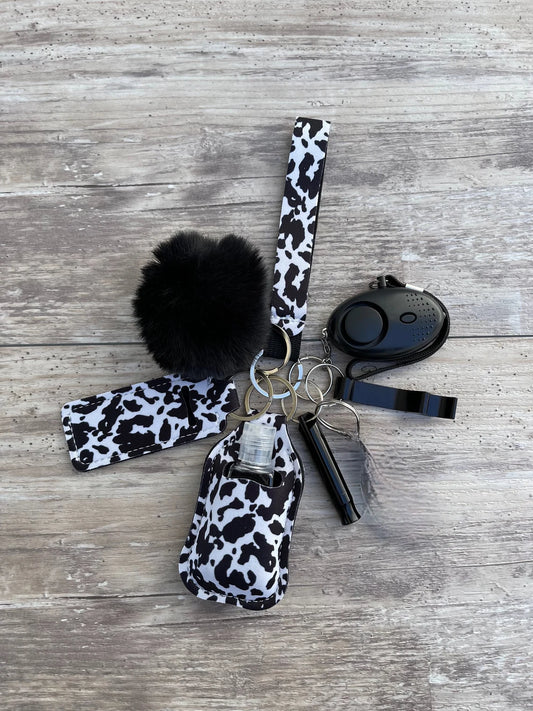 Safety Keychain Set, Protection Keychain for women, kids, teens, College, Gift Idea, Cow Print Safety keychain Set