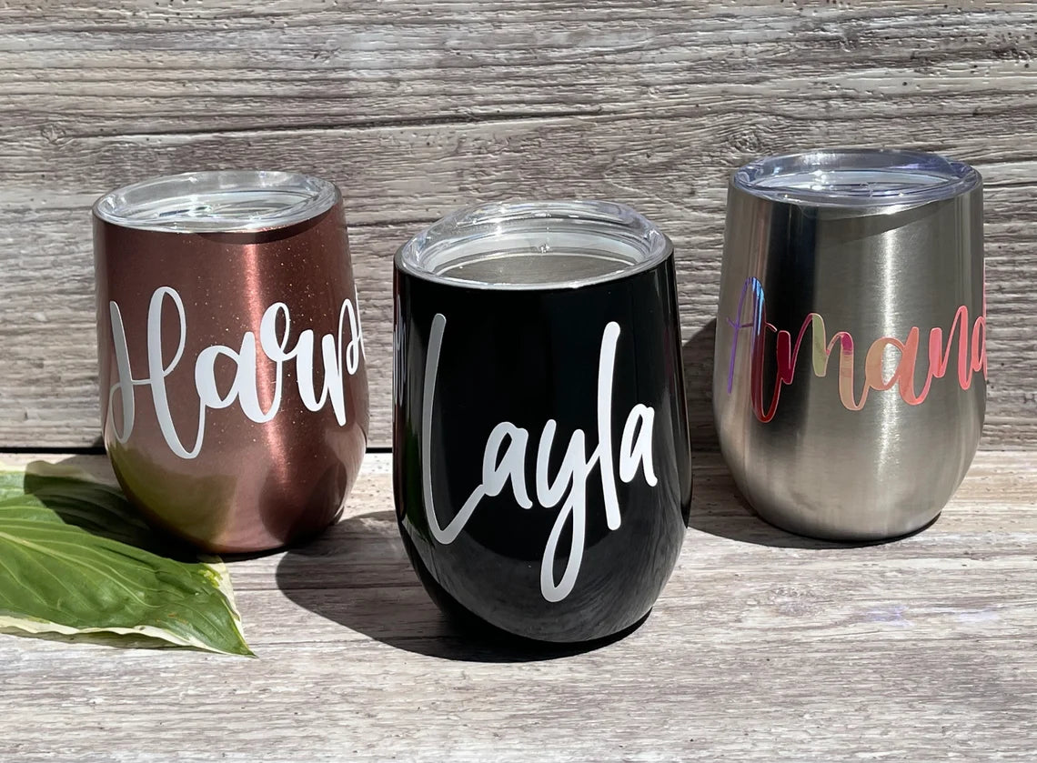 Personalized Insulated Wine Tumbler, Custom Wine Tumbler, Bridesmaid Gift, Best Friend, Teacher Gift, 12 oz Stainless Steel tumbler with Lid