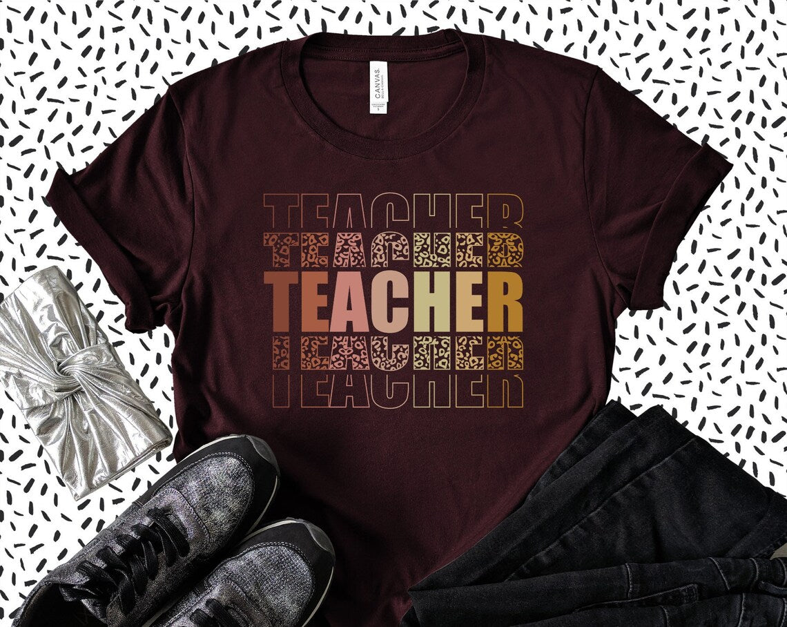 Leopard Teacher T-Shirt, Teacher Leopard Shirts,Elementary School Teacher Shirt, Back to School