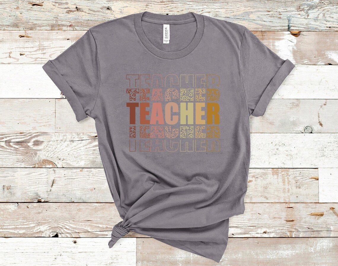 Leopard Teacher T-Shirt, Teacher Leopard Shirts,Elementary School Teacher Shirt, Back to School