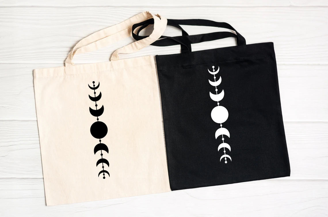 Moon Phase Canvas tote bag Aesthetic,Phases of the Moon Tote Bag, Tote Bag Aesthetic, Moon tote bags