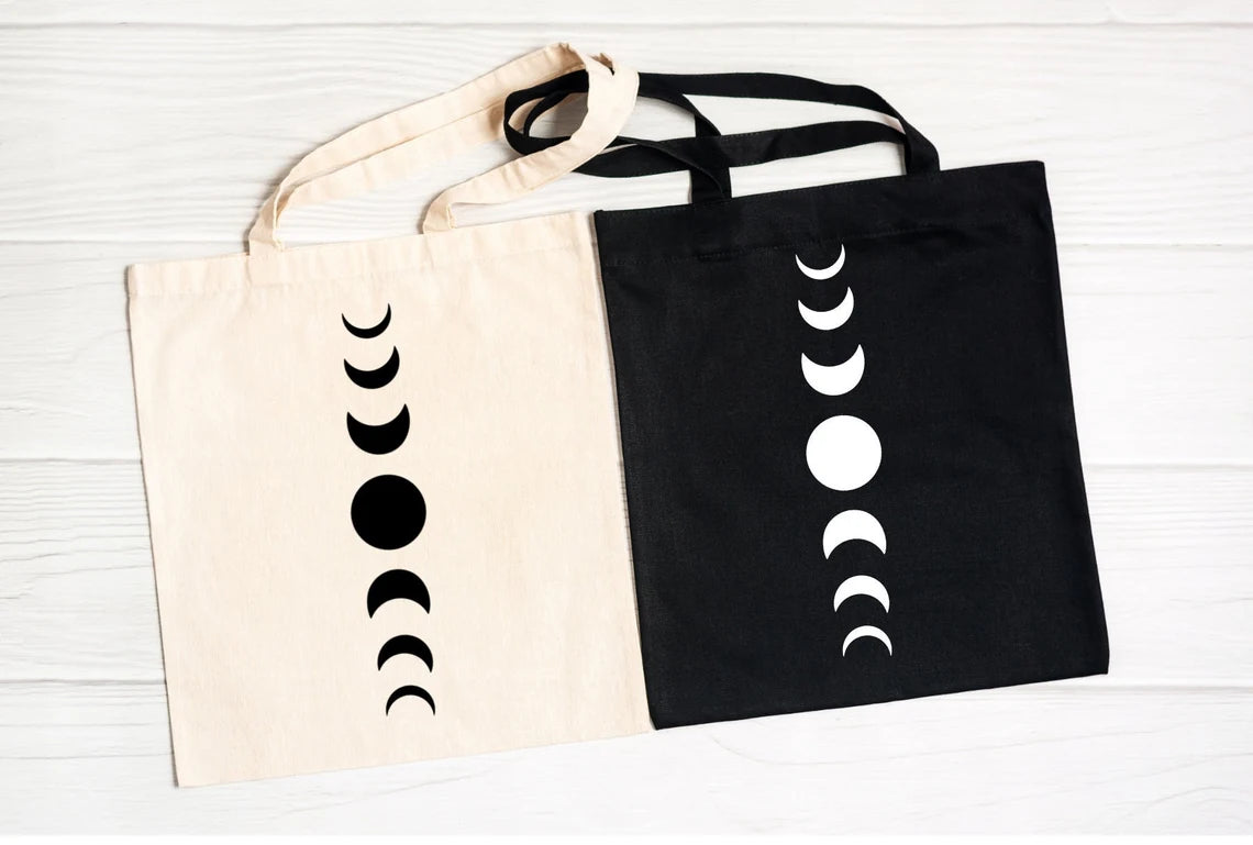 Moon Phase Canvas tote bag Aesthetic,Phases of the Moon Tote Bag, Tote Bag Aesthetic, Moon tote bags