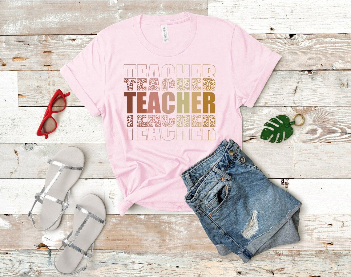 Leopard Teacher T-Shirt, Teacher Leopard Shirts,Elementary School Teacher Shirt, Back to School