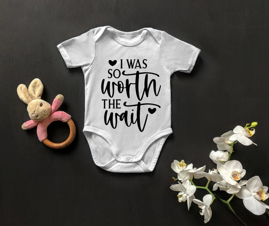 Worth the wait gender neutral Baby Bodysuit, Worth the wait baby gift, Baby announcement Bodysuit