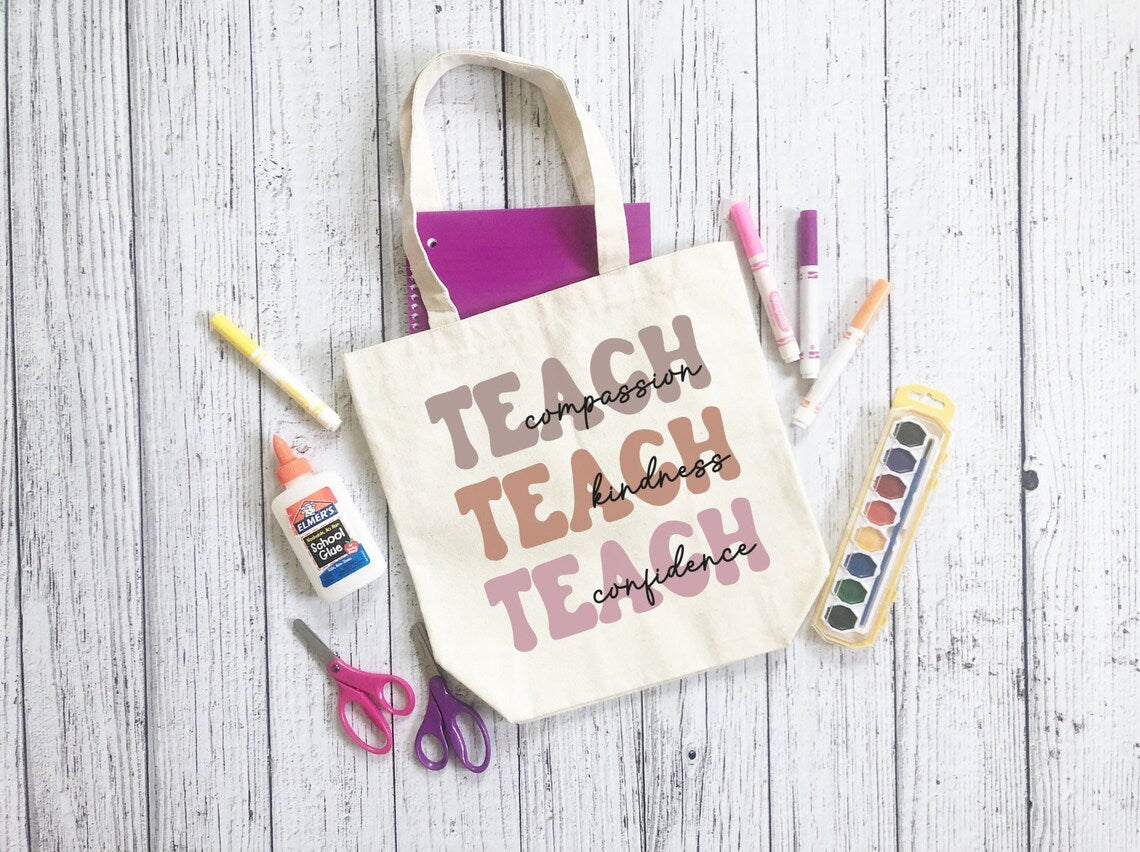 Reusable Canvas Teacher Tote Bag , Daycare Teacher Tote Bag, Pre-School Teacher, Totes for teacher, New Teacher Gift