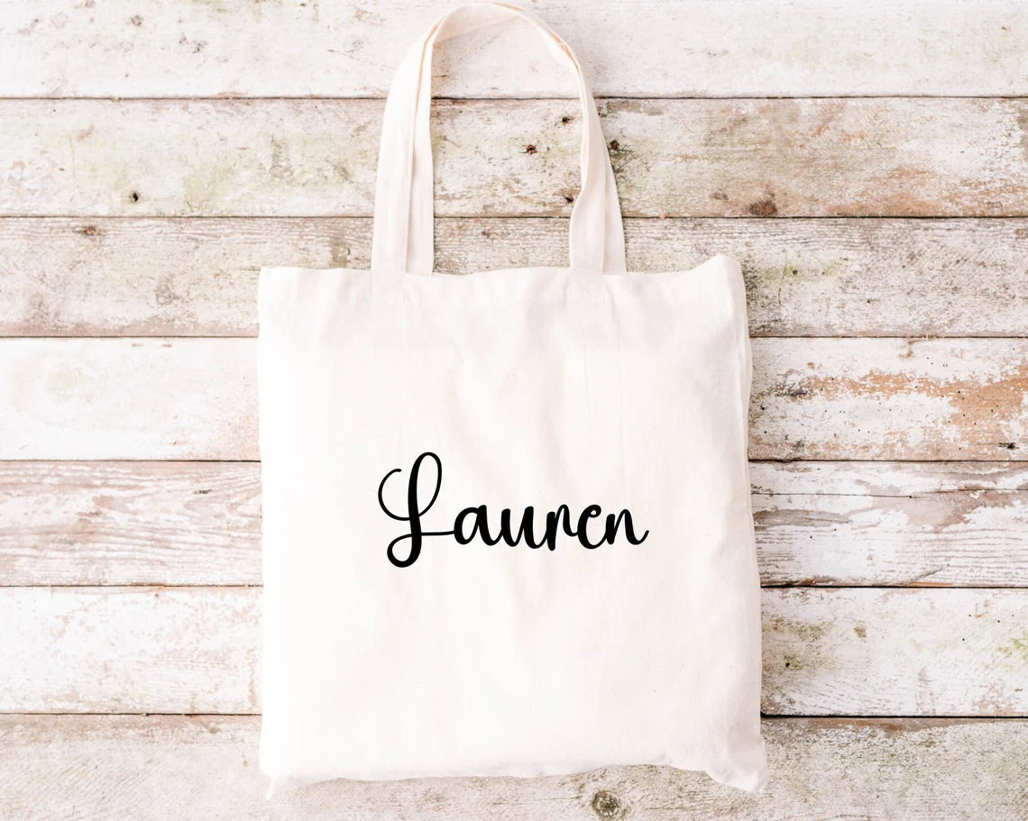 Personalized Canvas Tote Bag, Custom Name Tote, Bridesmaid Name Tote, Bachelorette Totes, School Bag Tote