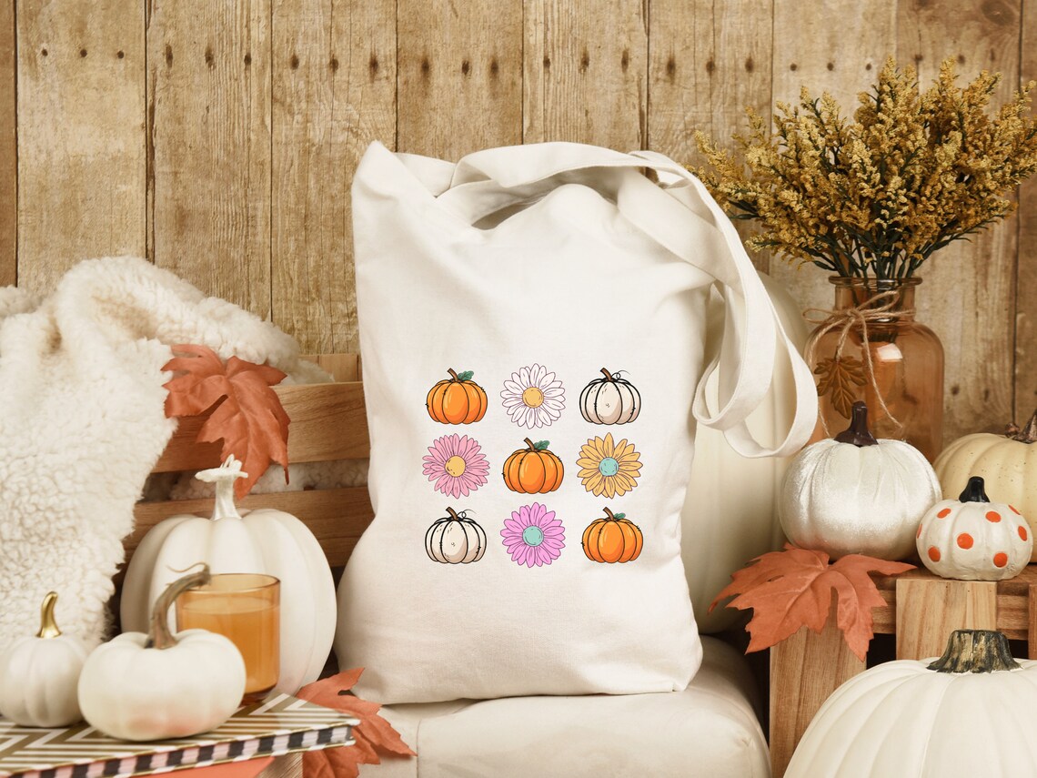 Fall Pumpkin Tote Bag, Sunflower Tote Bag, Aesthetic Tote Bag, Canvas Tote Bag, Autumn tote bag, Fall Tote, Farmhouse tote bag