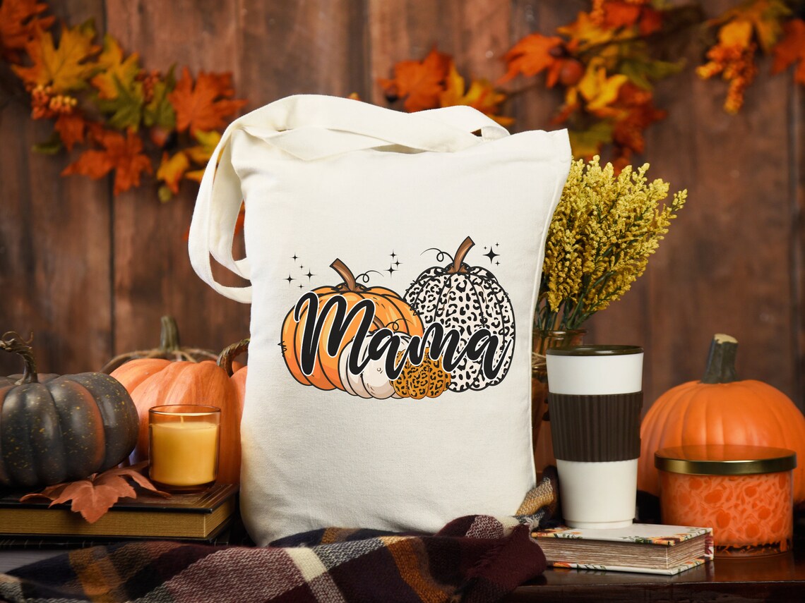 Fall Leopard Pumpkin Mama Tote Bag, Aesthetic Tote Bag, Canvas Tote Bag, Autumn tote bag, Fall Tote, Farmhouse tote bag