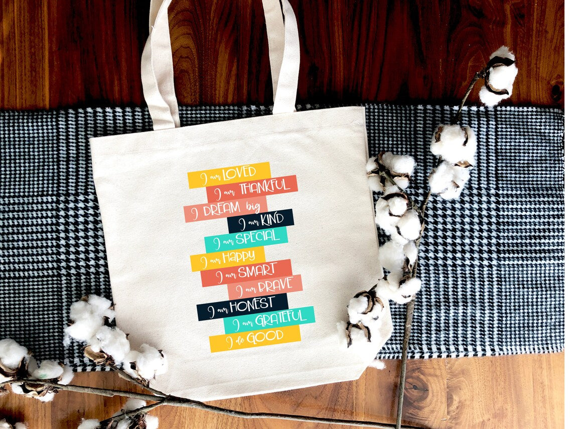 Positive Affirming Tote Bag, Positive Mental Health Affirmations, Self Love quotes tote bag