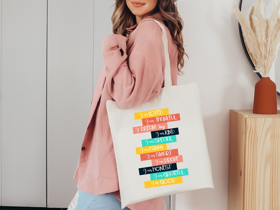 Positive Affirming Tote Bag, Positive Mental Health Affirmations, Self Love quotes tote bag