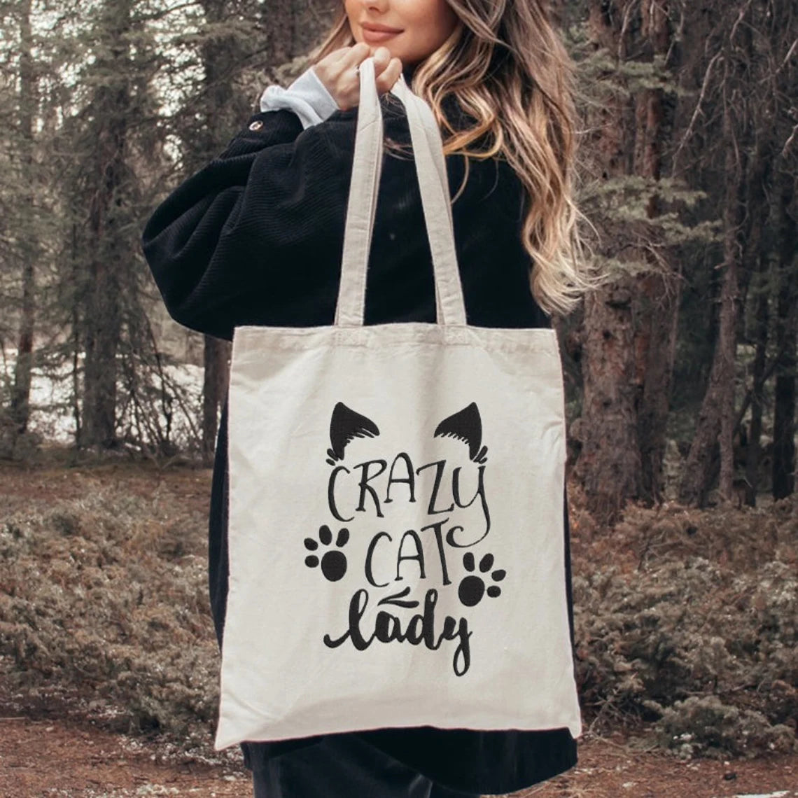 Embroidered Crazy Cat Lady Tote Bag, Cat tote bag for Women, Canvas Tote Bag with pockets and Zipper, Cat Owner Gift, Crazy Cat Lady Gift