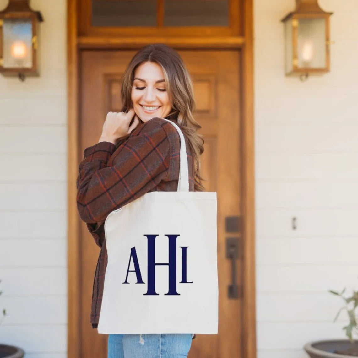 Personalized Monogram Canvas Tote Bag, Custom Name Tote, Tote Bag with Zipper and Pockets, Bridesmaid Gift, Bachelorette Totes,School Tote