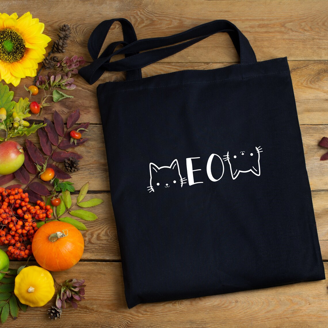 Meow Cat Themed Canvas Tote Bag, Cat Canvas Bag, Cat Tote Bag with Pockets and Zipper, Cat Tote Bag For Women, Cat lovers gift