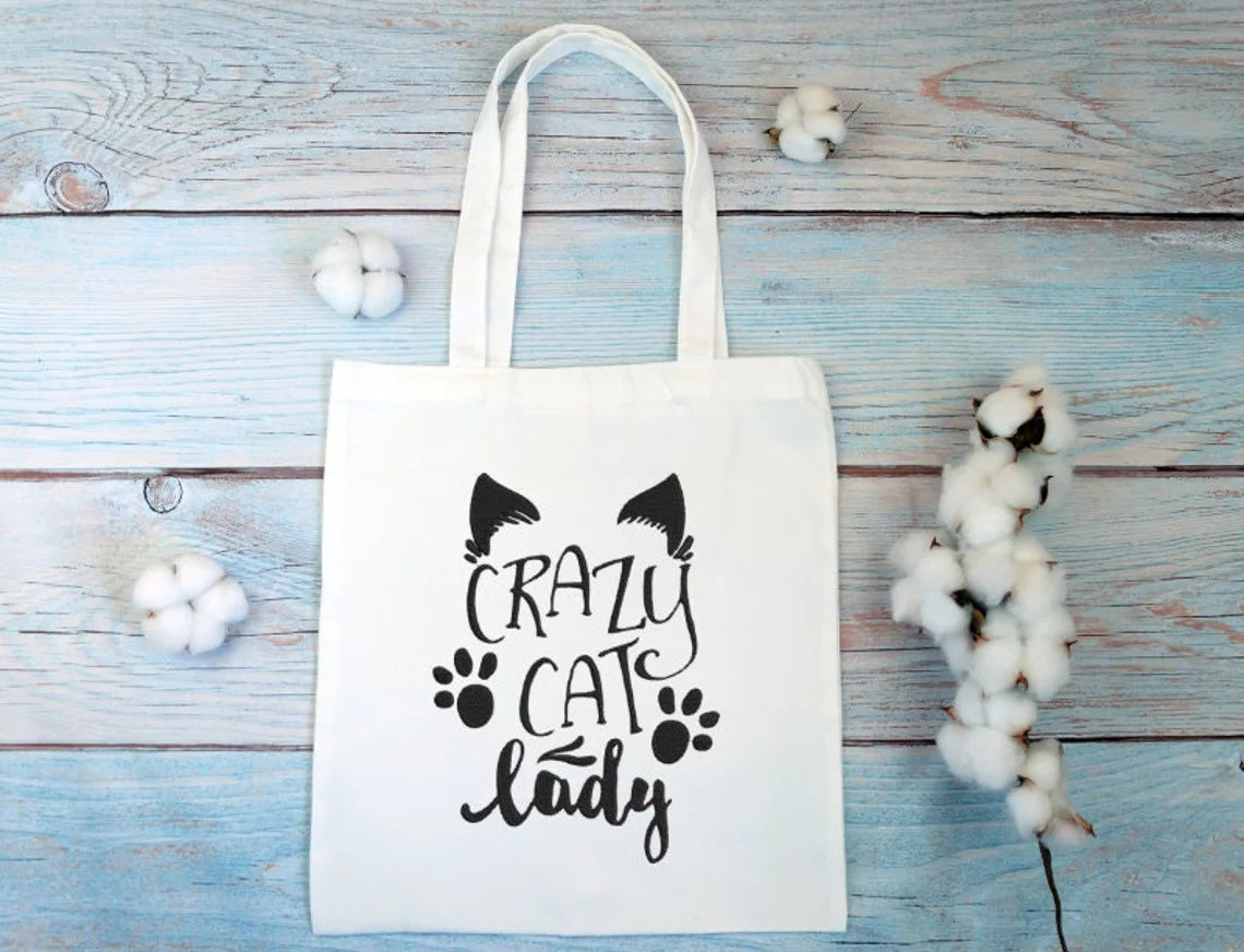 Embroidered Crazy Cat Lady Tote Bag, Cat tote bag for Women, Canvas Tote Bag with pockets and Zipper, Cat Owner Gift, Crazy Cat Lady Gift