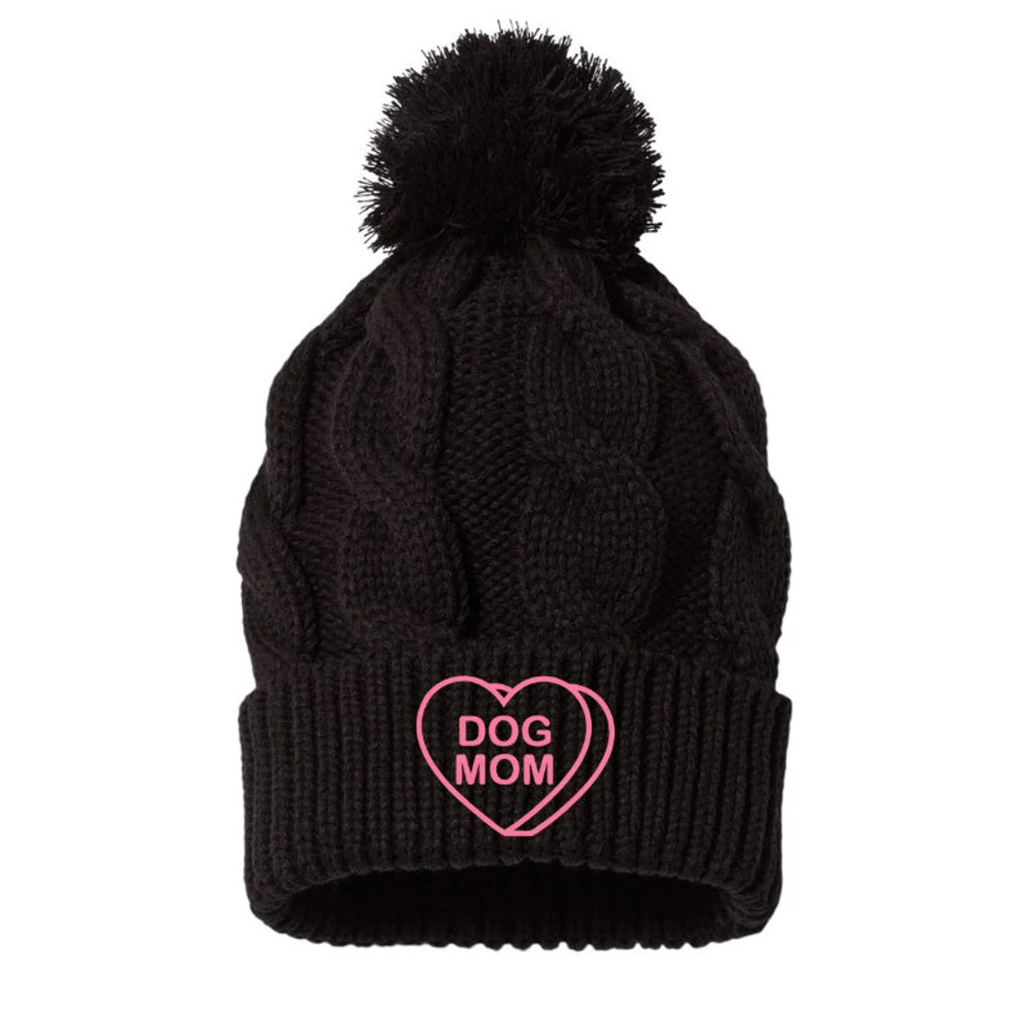 Dog Mom Embroidered Hat, Dog lover gift, Dog Mom Gift, Dog Mom Gift for Her, Chunk Knit Pom Pom Beanie Hats