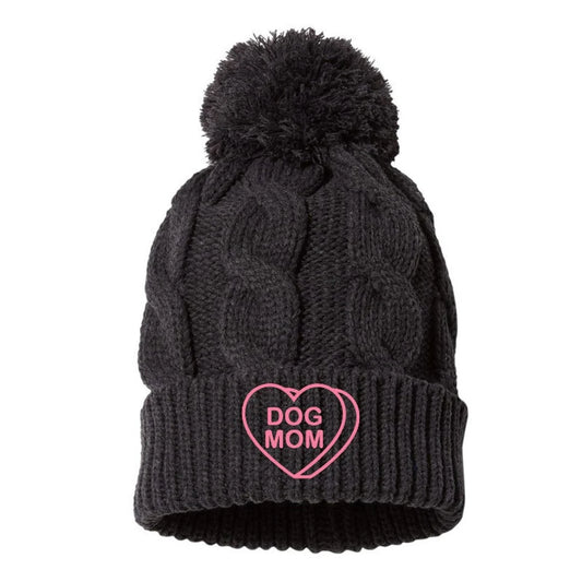 Dog Mom Embroidered Hat, Dog lover gift, Dog Mom Gift, Dog Mom Gift for Her, Chunk Knit Pom Pom Beanie Hats