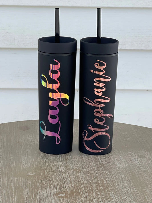 Personalized Tumblers with Straws, Custom Skinny Tumbler, Bridesmaid Gift, Acrylic Tumbler,Personalized Gift,Birthday Gift, Best Friend Gift