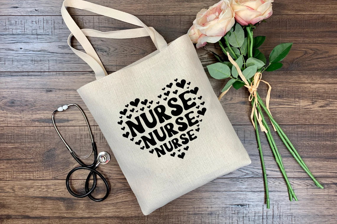 Nurse Canvas Tote Bag with Zipper and Pockets, Nurse Gift, Gift for Nursing Student, RN Gift, LPN, CNA