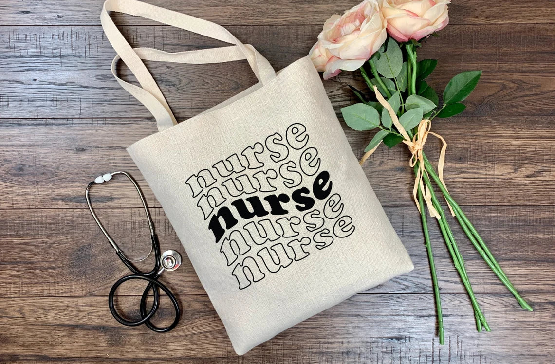 Nurse Canvas Tote Bag with Zipper and Pockets, Nurse Gift, Gift for Nursing Student, RN Gift, LPN, CNA