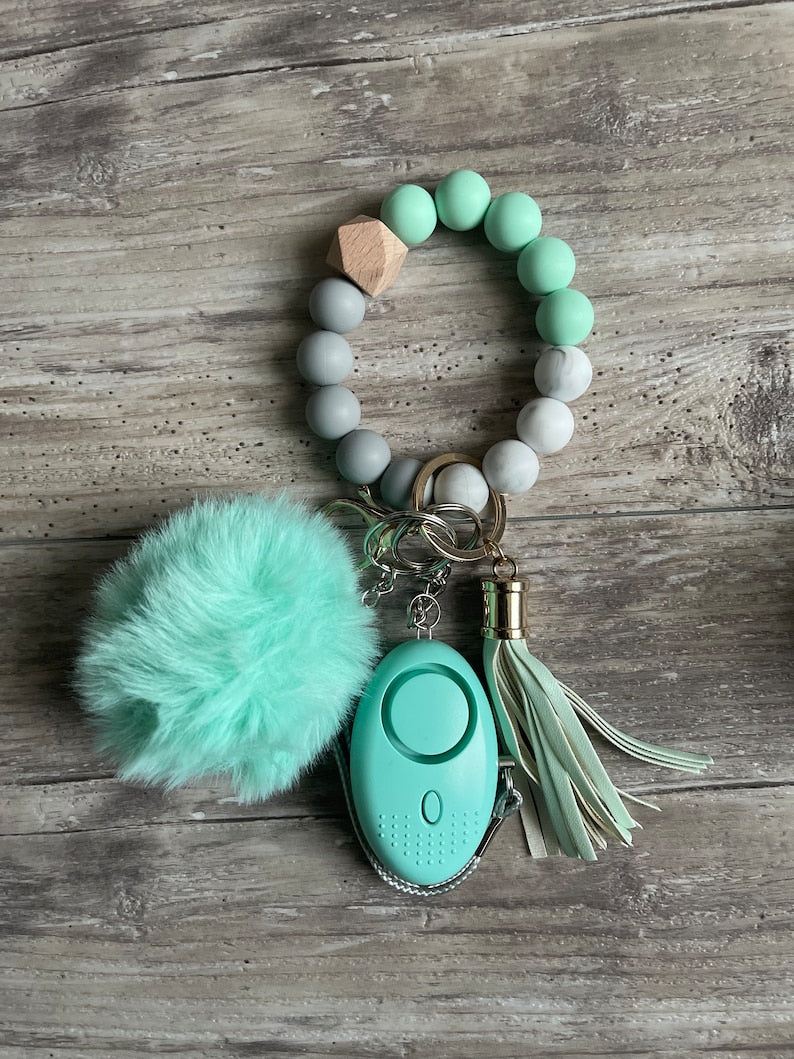 Silicone bead Wristlet Safety keychain set