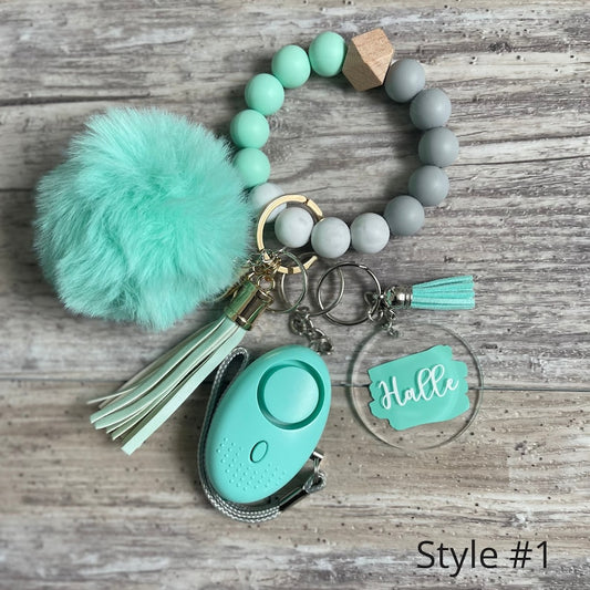 Silicone bead Wristlet Safety keychain set