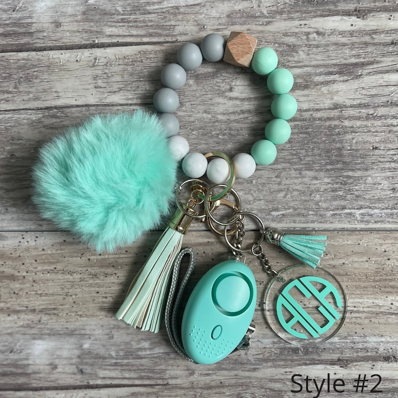 Silicone bead Wristlet Safety keychain set