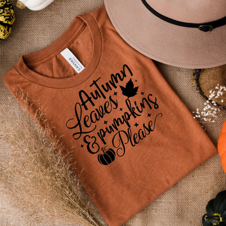 Autumn leaves and pumpkin please shirt