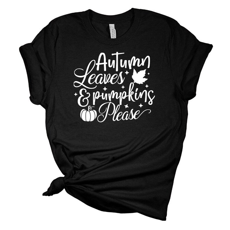 Autumn leaves and pumpkin please shirt