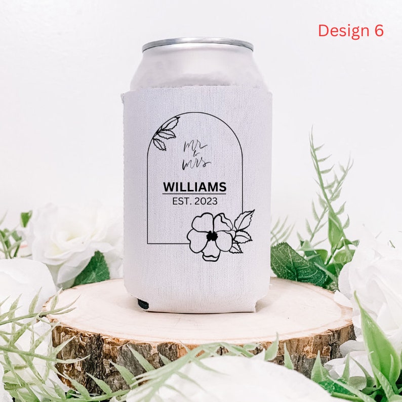 Custom Wedding Can Coolers, Minimalist Can Coolers, Can Holder Cooler, Wedding Favor, Bridesmaid Gifts