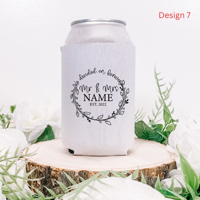 Custom Wedding Can Coolers, Minimalist Can Coolers, Can Holder Cooler, Wedding Favor, Bridesmaid Gifts