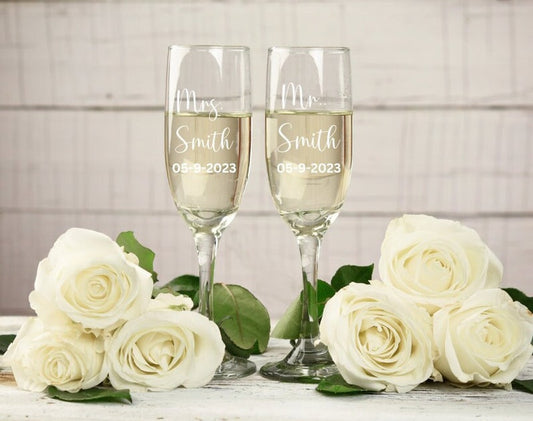 Personalized Etched wedding Glasses, Custom Champagne Flutes set of 2, Wedding Gift, Toasting Glasses, champagne flutes wedding