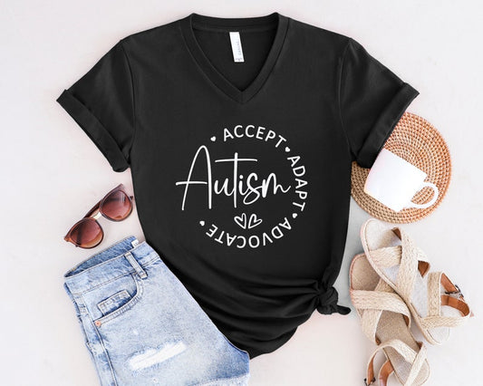 Autism Awareness V neck T Shirt, Autism acceptance shirt, Neurodiversity Shirt, Inspirational shirt, ADHD Shirt, Inclusion Shirt