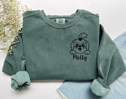 Embroidered Dog Face Sweatshirt