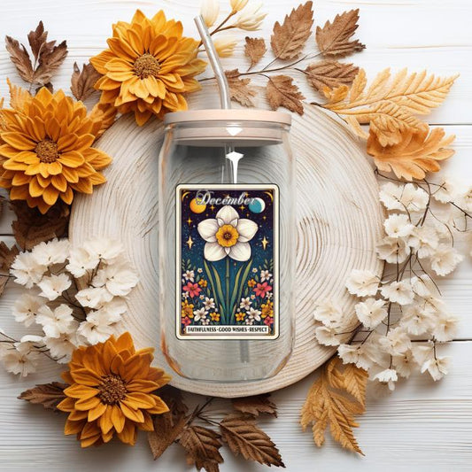 Birth Flower Tarot Card  Iced Coffee Glass Cup