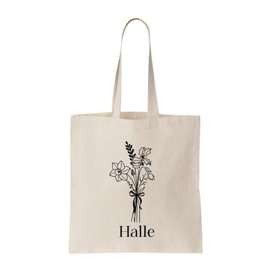 Personalized Birth Flower Canvas Tote Bag