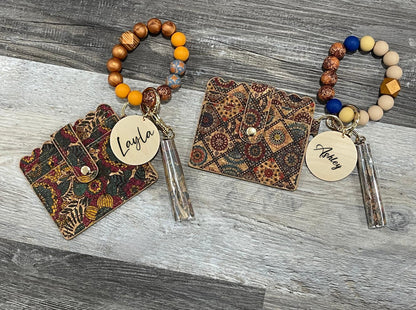 Personalized Boho Bead Keychain Wristlet – Sustainable Cork Material