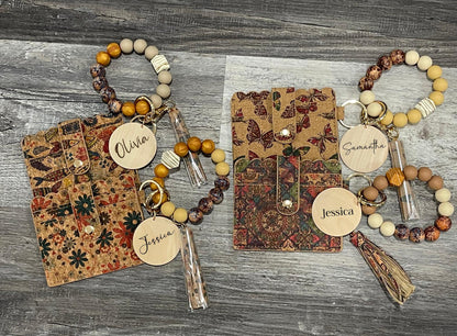 Personalized Boho Bead Keychain Wristlet – Sustainable Cork Material