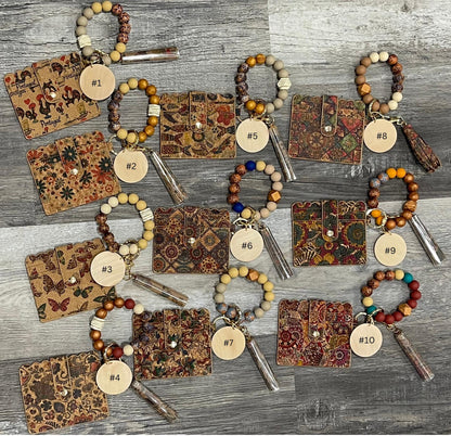 Personalized Boho Bead Keychain Wristlet – Sustainable Cork Material